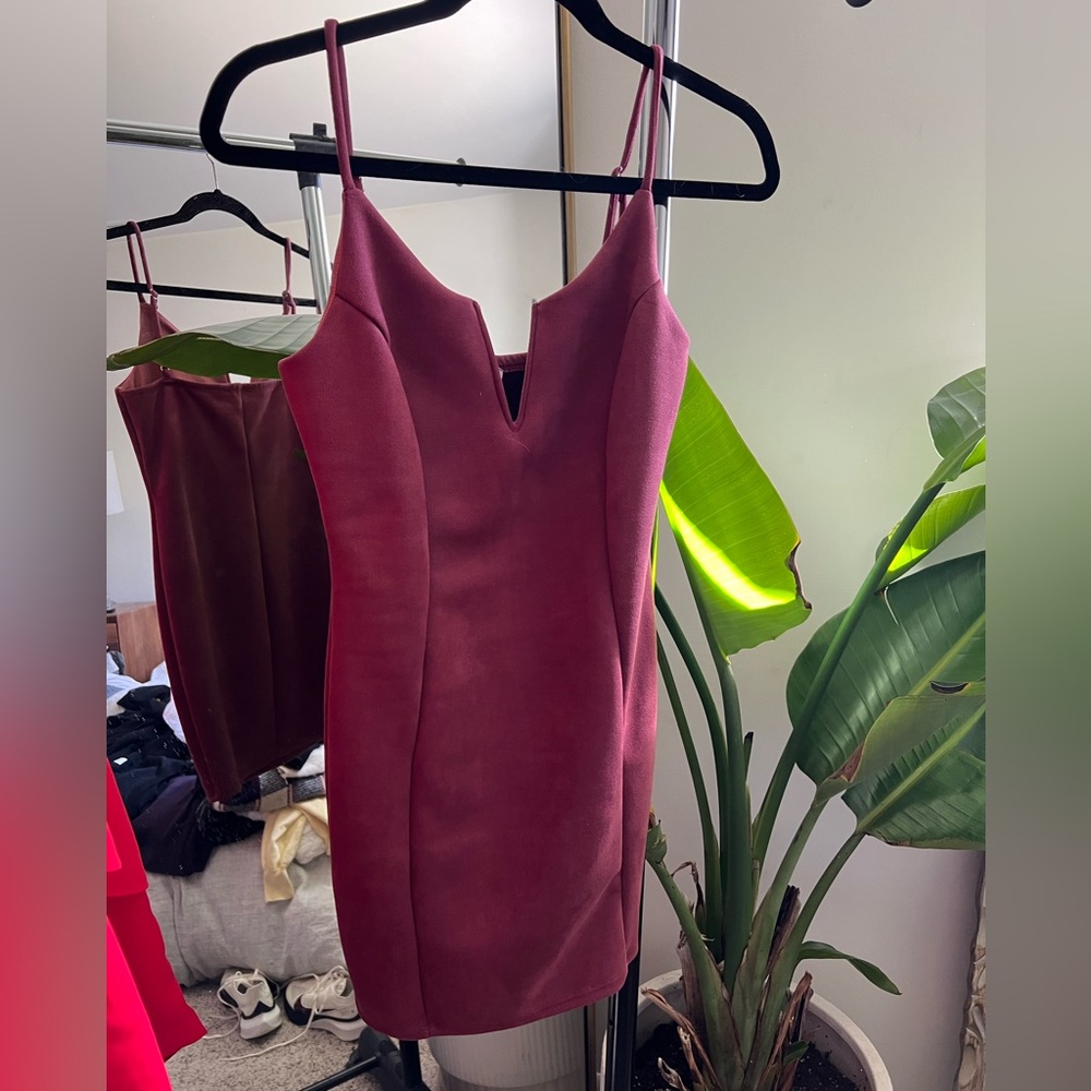 Iris Faux Suede Burgundy Dress